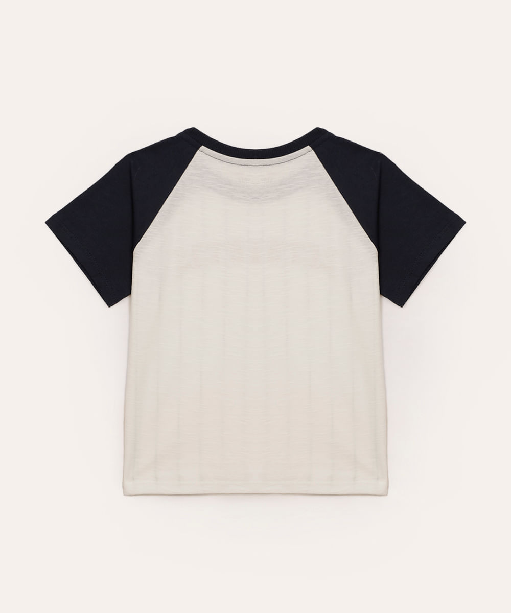 camiseta de algodão infantil listrada raglan branca