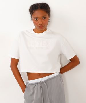 camiseta de moletinho cropped new york city off white