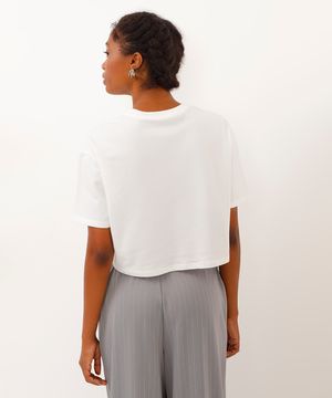 camiseta de moletinho cropped new york city off white