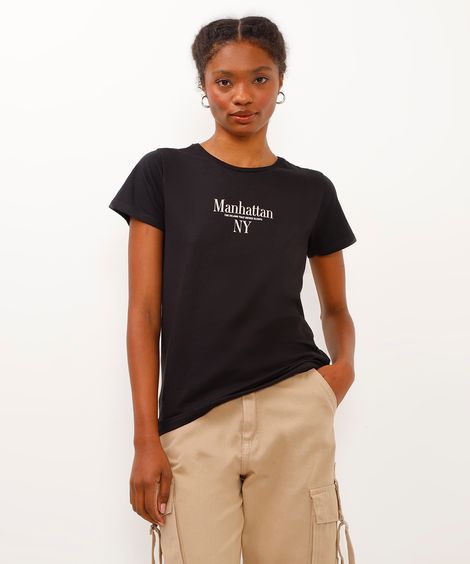 camiseta de algodão manga curta manhattan preta