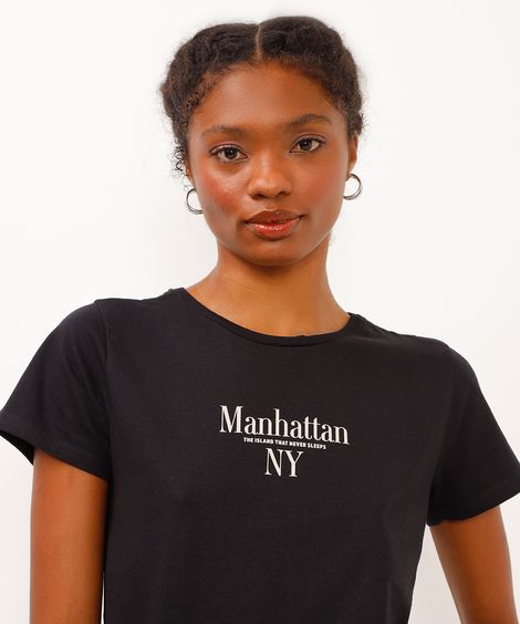 camiseta de algodão manga curta manhattan preta
