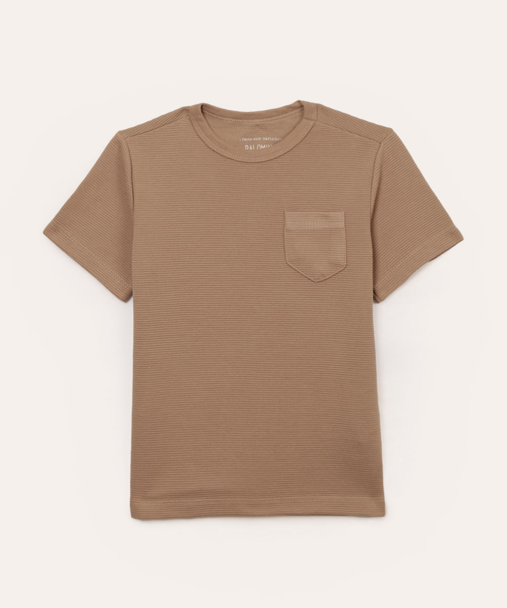 camiseta de algodão canelado infantil bege