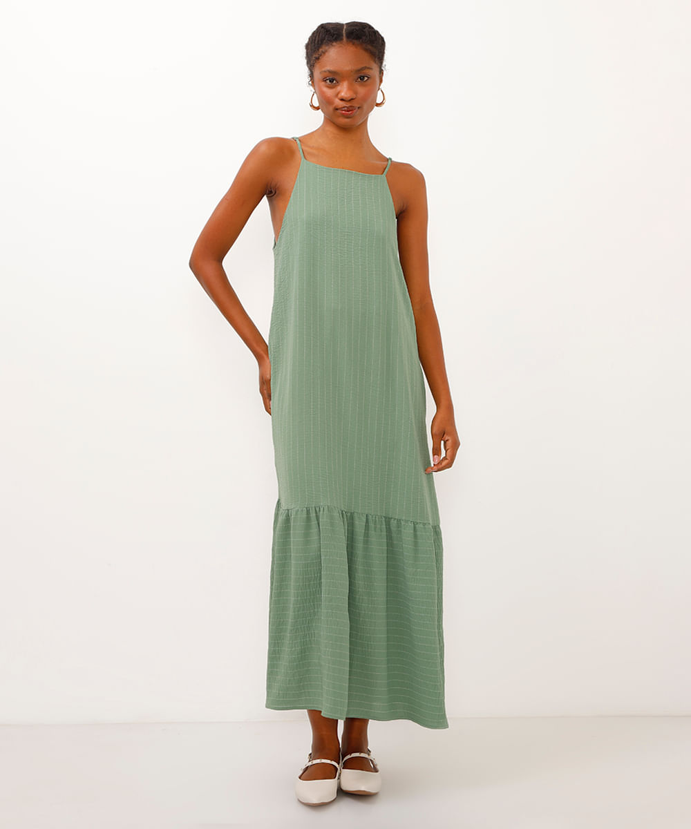 vestido midi halterneck listrado verde