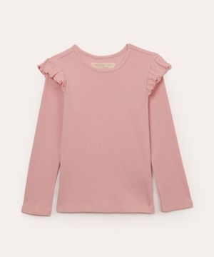 blusa de algodão infantil com babado rosa