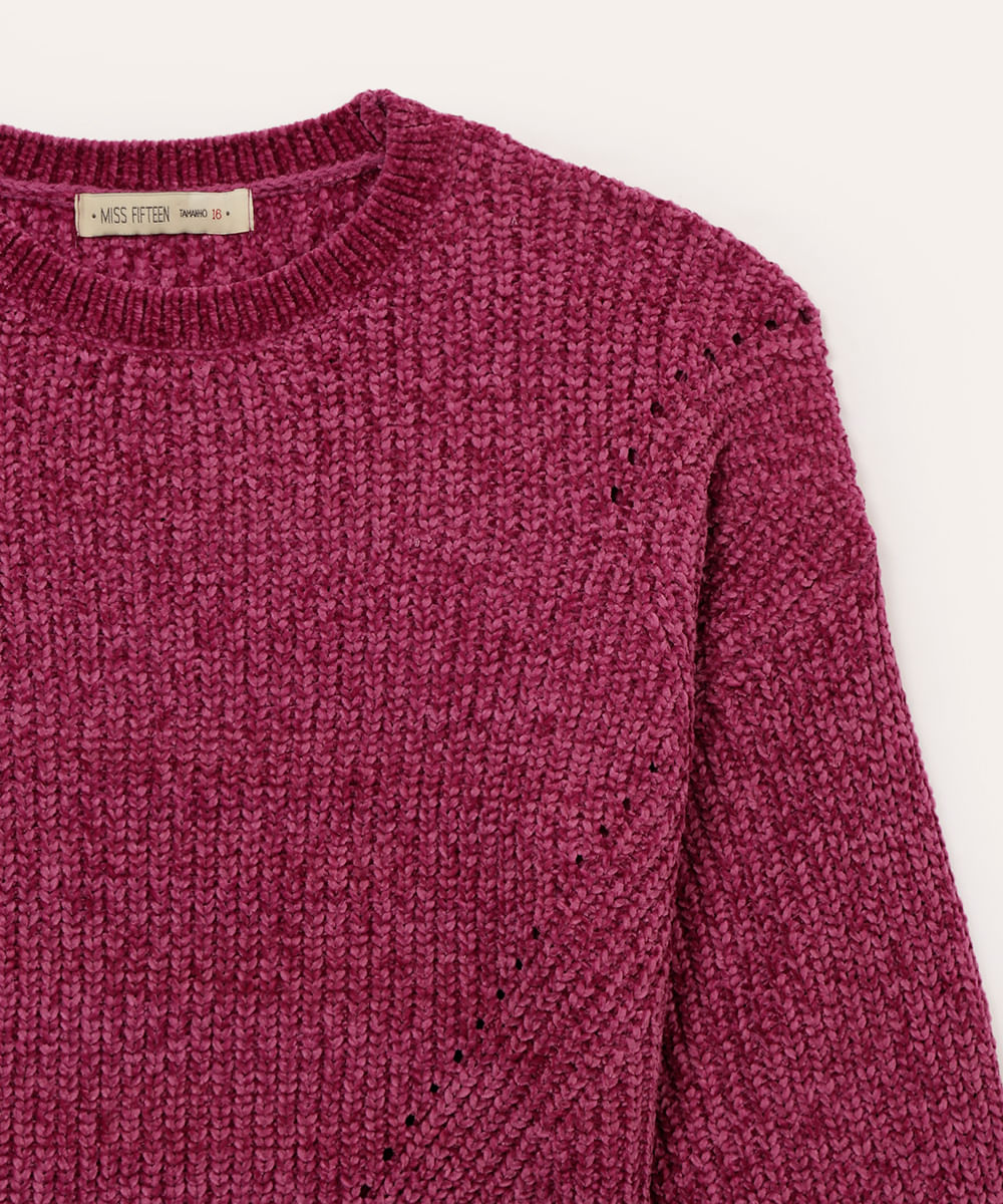 suéter de tricot chenille juvenil rosa