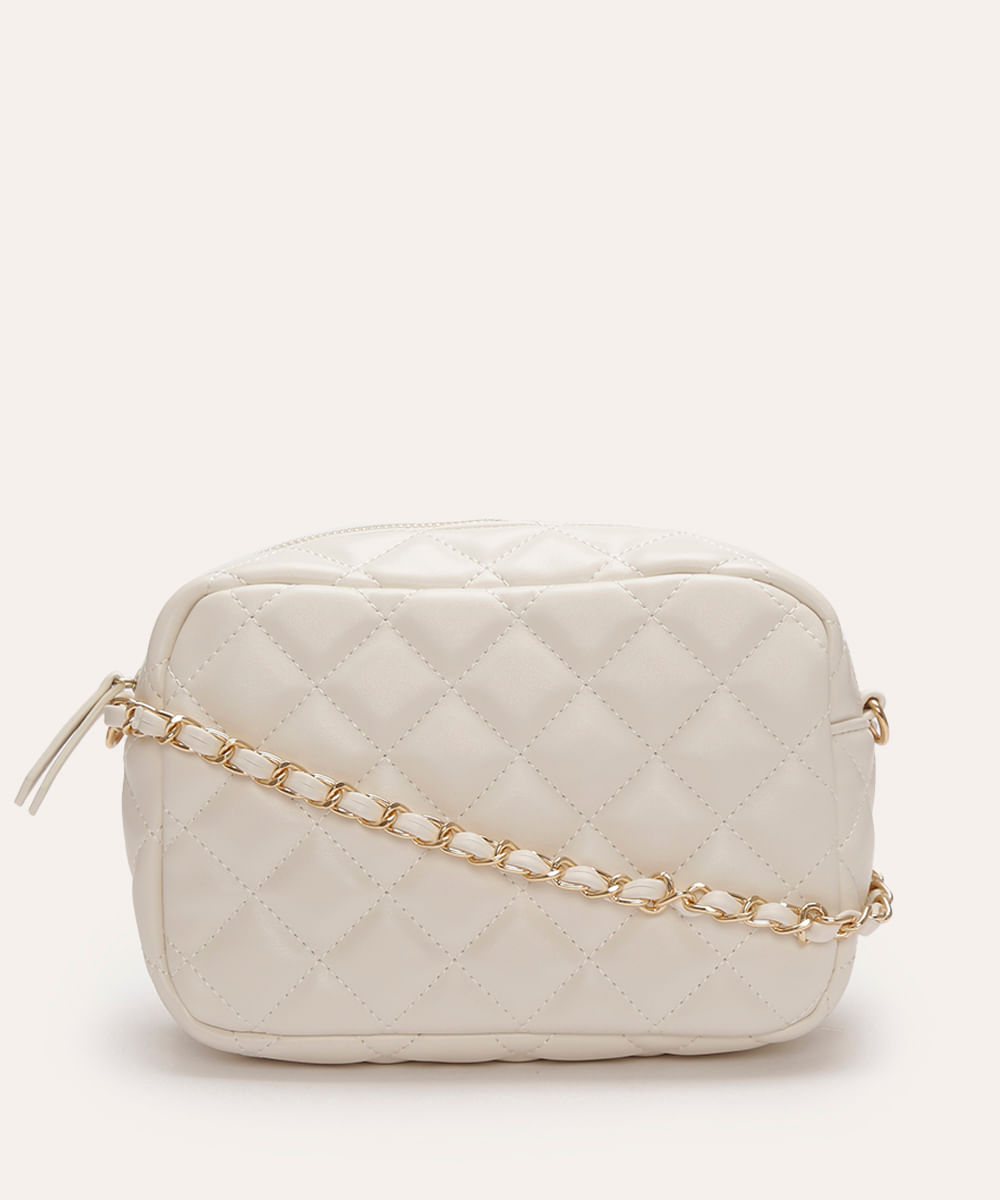 bolsa matelassê com alça corrente off white