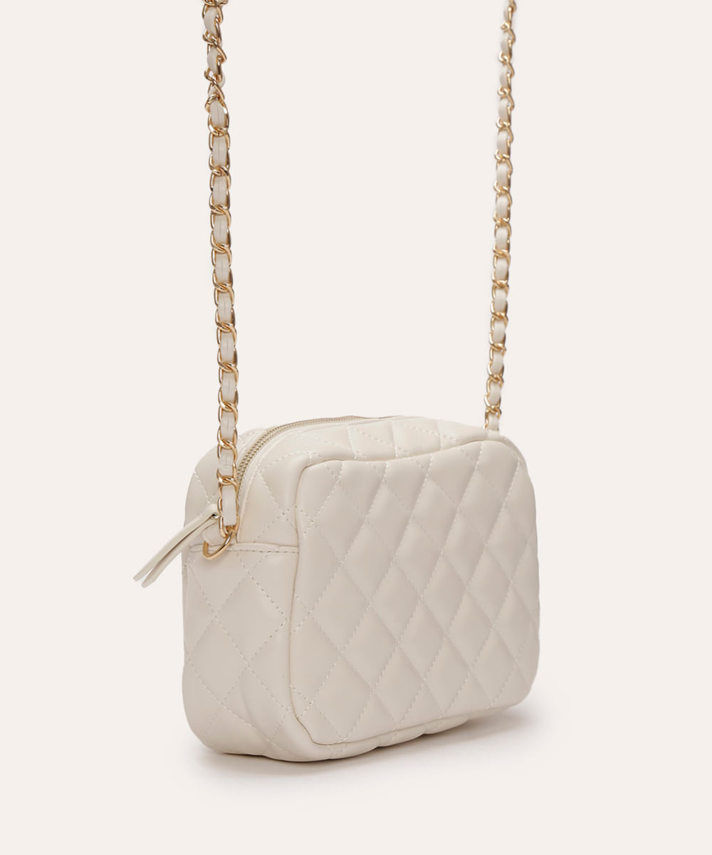 bolsa matelassê com alça corrente off white