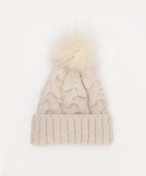 gorro de tricot juvenil com pompom bege