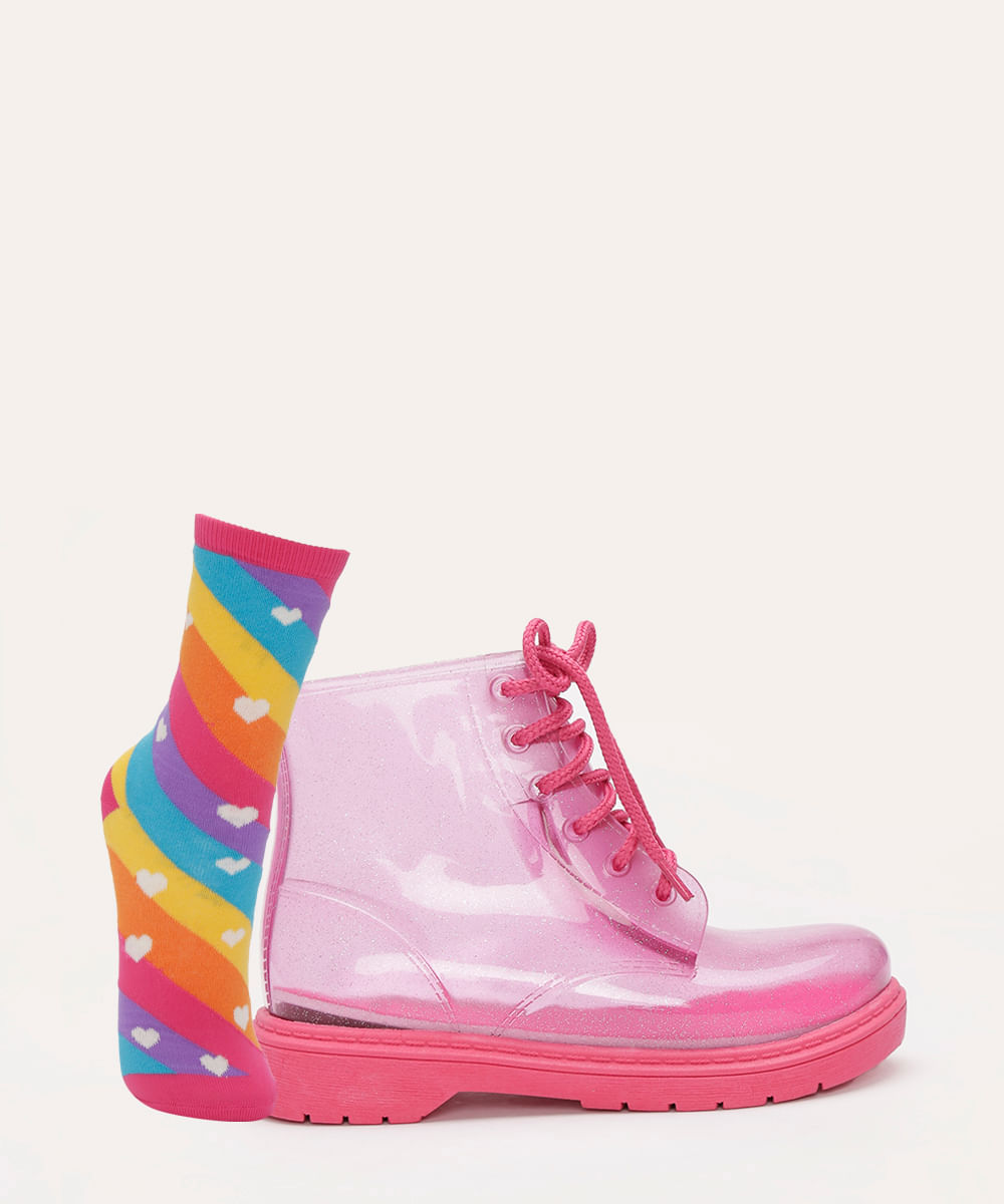 galocha infantil glitter com meia rosa