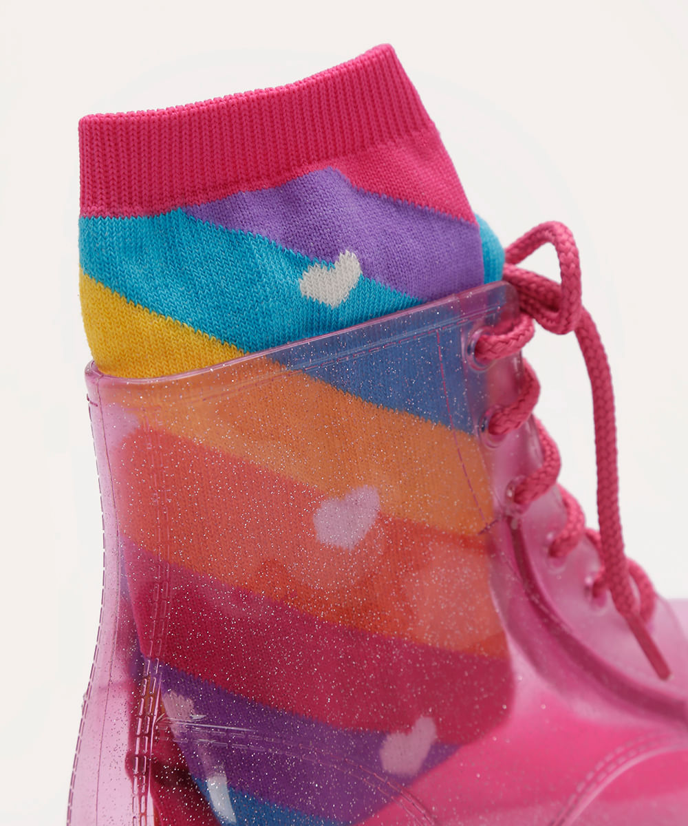 galocha infantil glitter com meia rosa