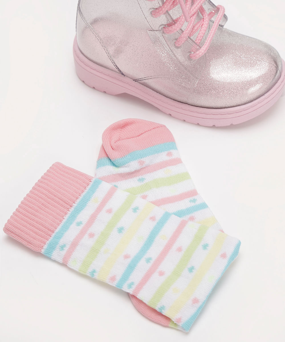 galocha infantil glitter com meia rosa