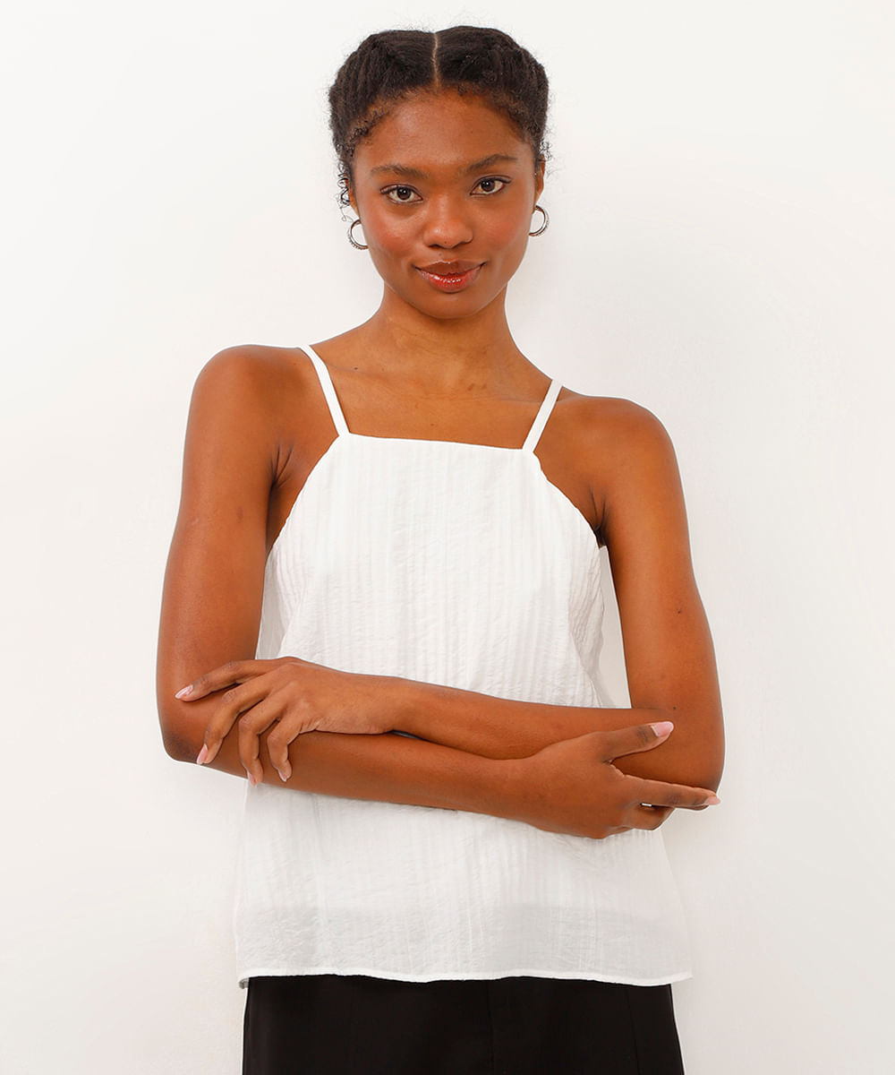 regata de viscose halterneck texturizada off white