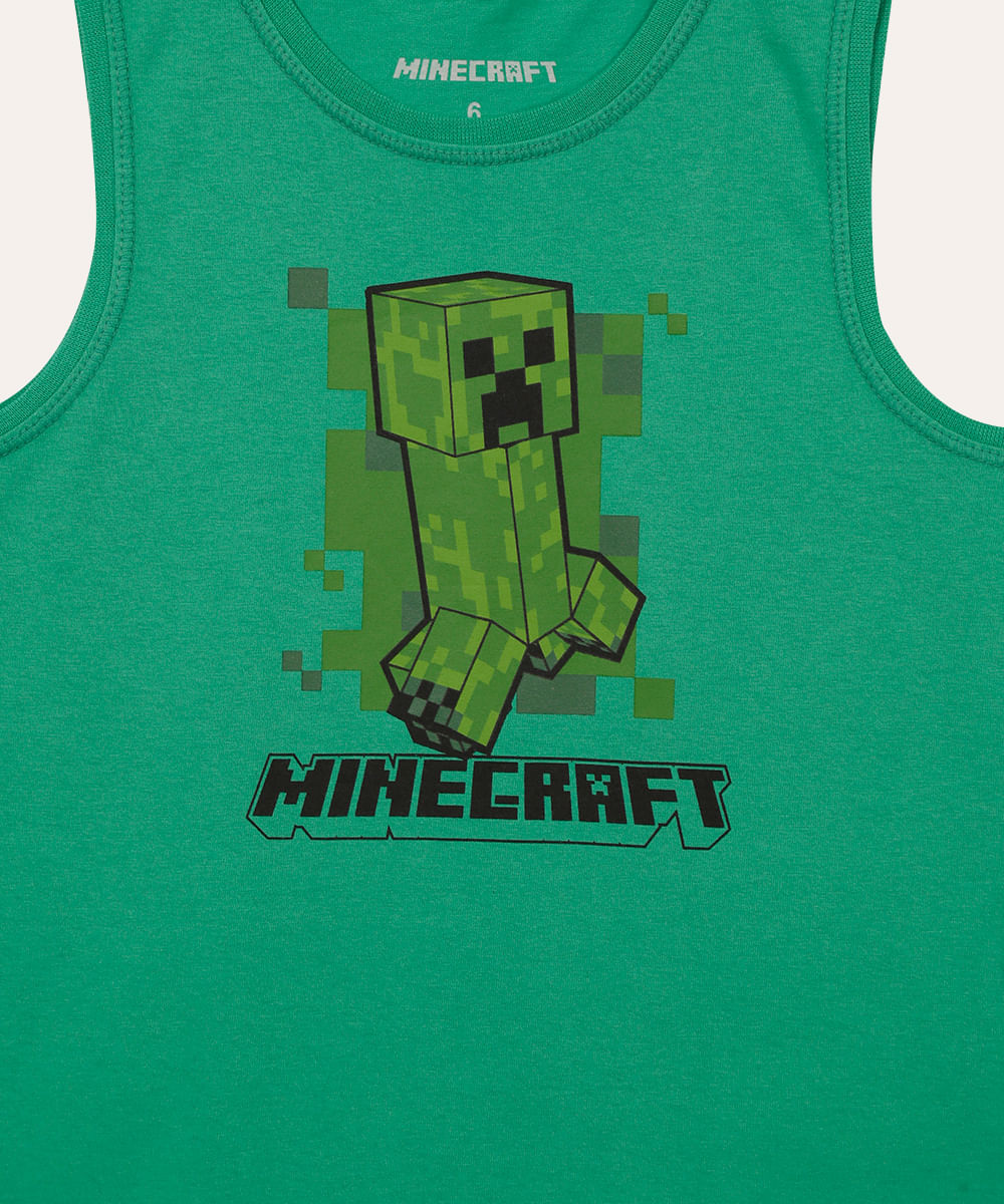 regata de algodão infantil minecraft verde