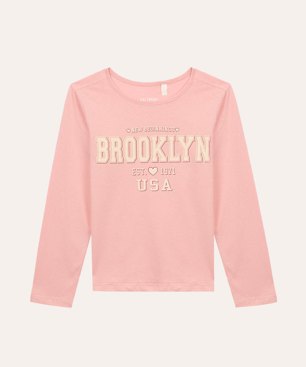 blusa de algodão infantil brooklyn rosa - C&A