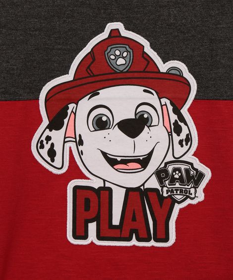 camiseta de algodão infantil patrulha canina marshall manga longa vermelha