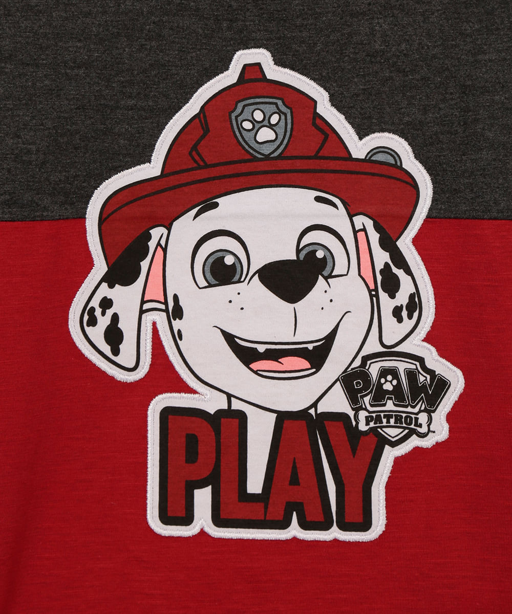 camiseta de algodão infantil patrulha canina marshall manga longa vermelha