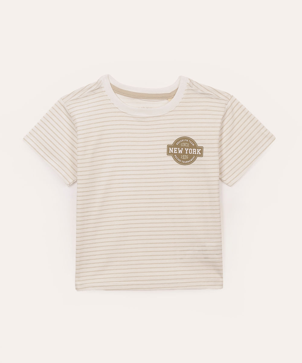 camiseta de algodão infantil listrada manga curta off white