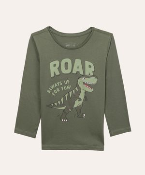 camiseta de algodão infantil manga longa dinossauro verde