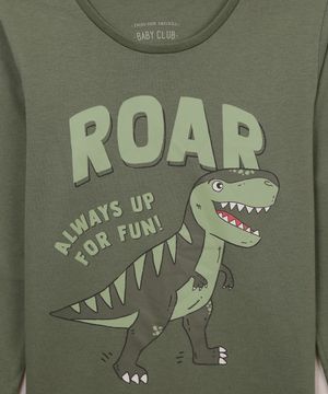 camiseta de algodão infantil manga longa dinossauro verde