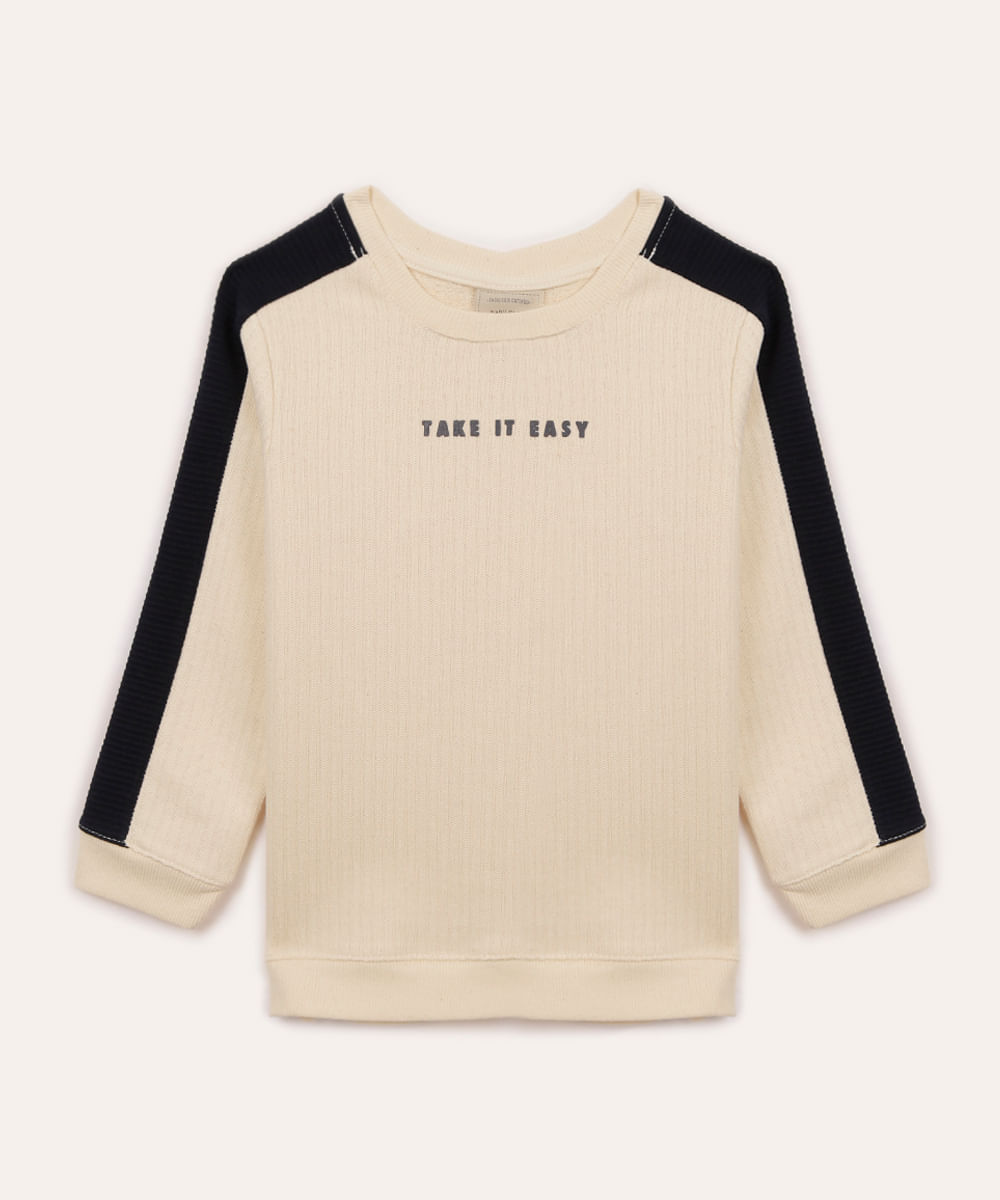 blusa de moletom infantil take it easy bege