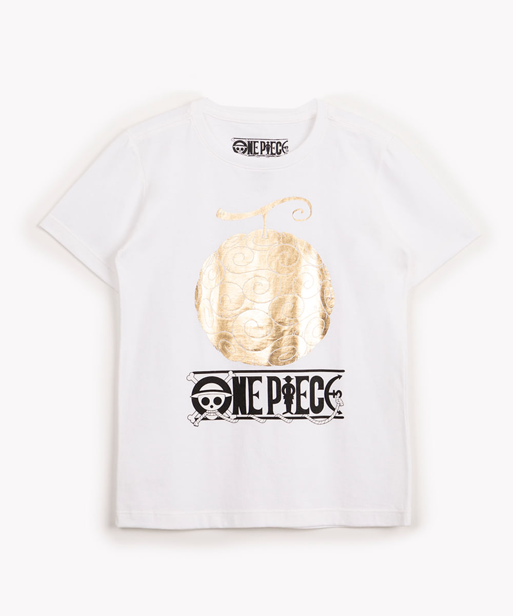 camiseta de algodão infantil one piece manga curta off white