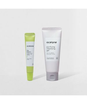 Kit Gel de Limpeza Esfoliante Facial Hidratante Labial de Menta (2 Produtos)