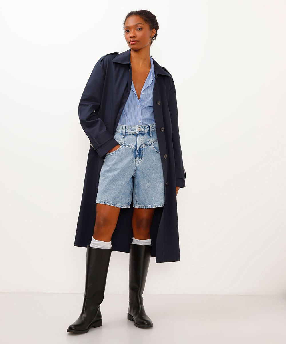 casaco trench coat oversized azul marinho