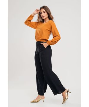 Calça Pantalona Com Bolso Viscolinho Preto Salvatore Fashion