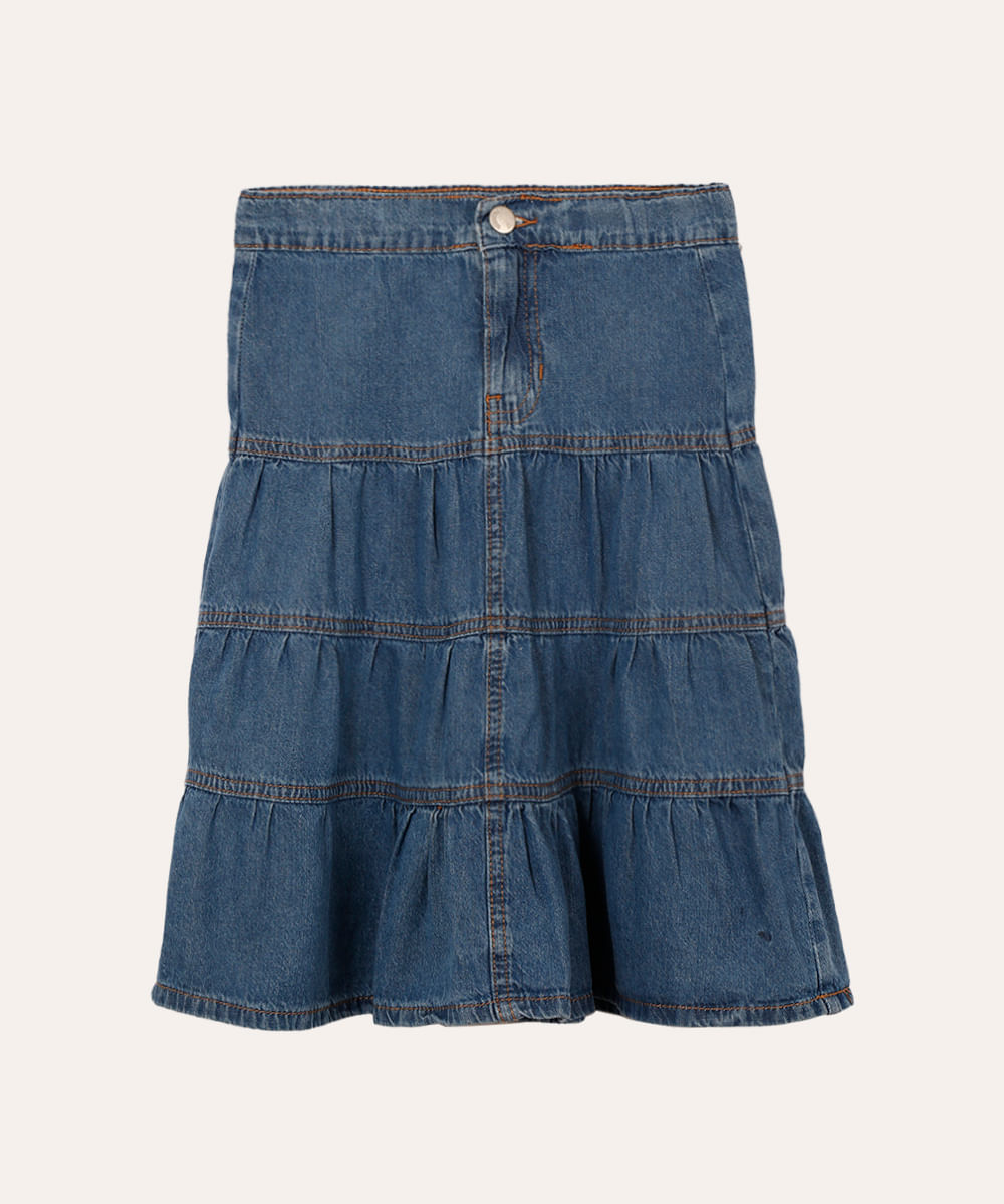 saia jeans midi infantil três marias azul