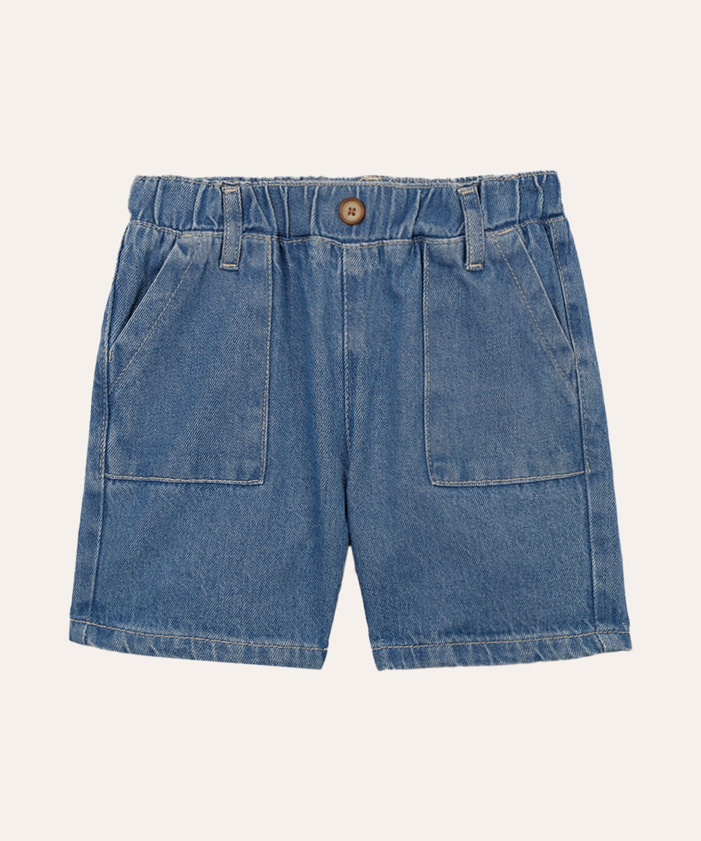 short jeans infantil com elástico azul