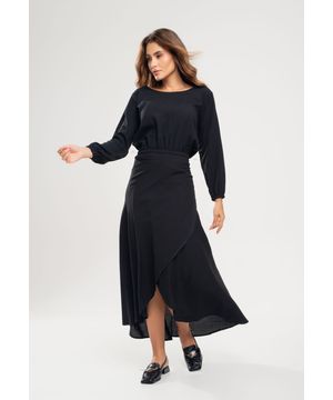 Saia Envelope Midi Viscolinho Preto Salvatore Fashion