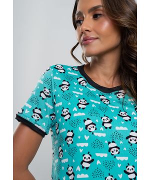 Camisola Manga Curta Panda Malha Verde Salvatore Fashion