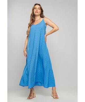 Vestido Midi Viscose Com Lurex Com Amarração Azul Salvatore Fashion