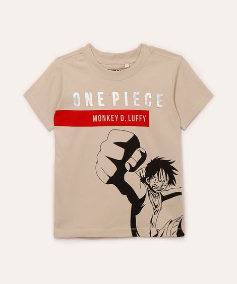 camiseta de algodão infantil one piece bege
