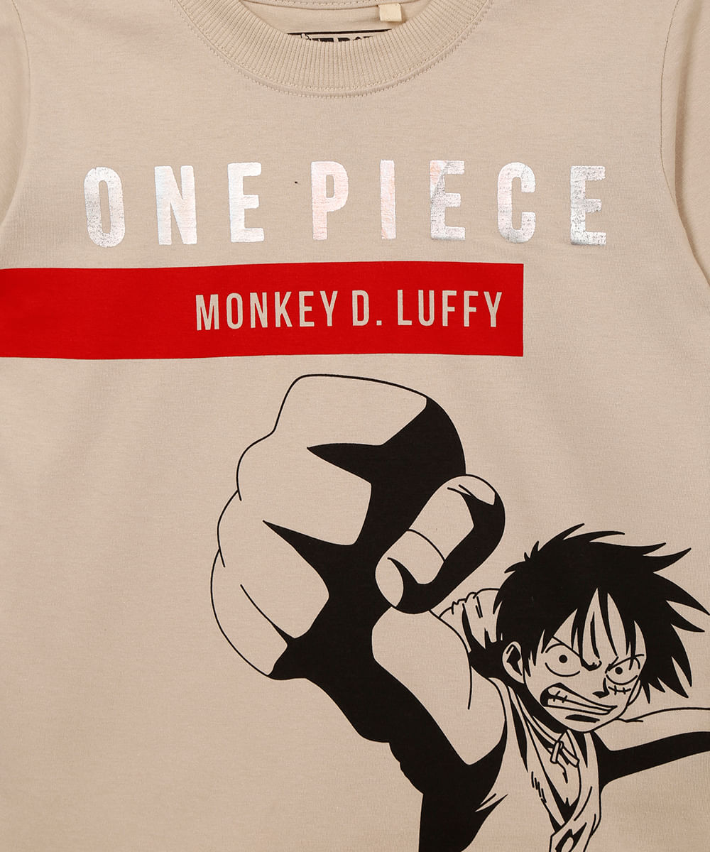 camiseta de algodão infantil one piece bege