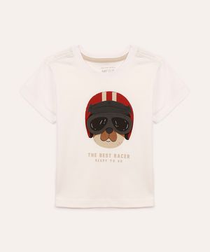 camiseta de algodão infantil cachorro branco