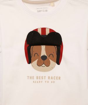 camiseta de algodão infantil cachorro branco