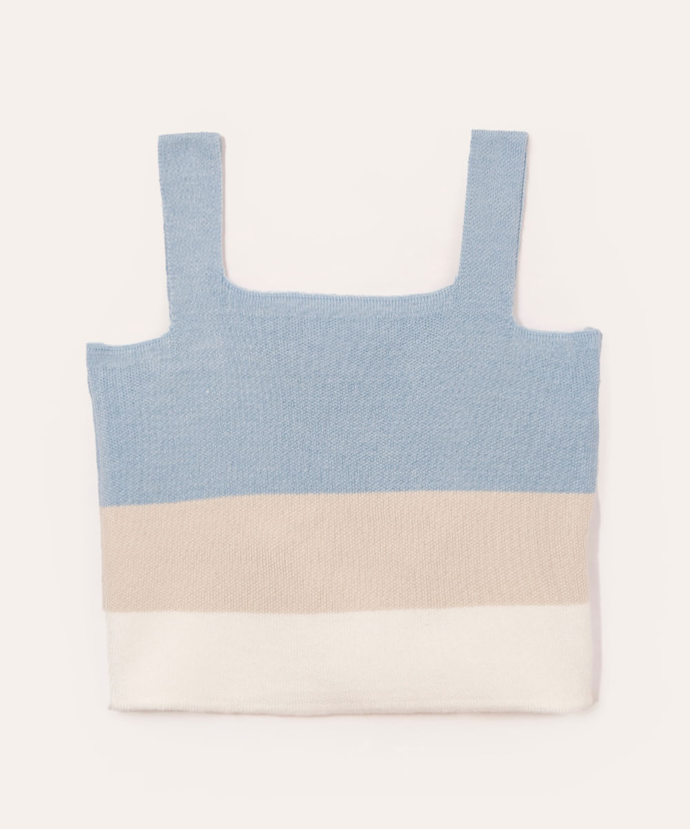 regata de tricot infantil listrada azul