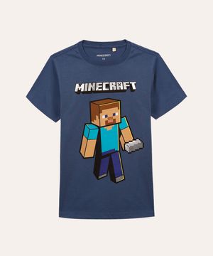 camiseta de algodão infantil minecraft azul