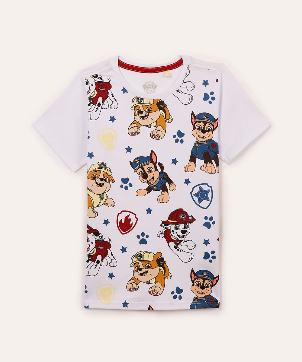 camiseta de algodão infantil patrulha canina branca