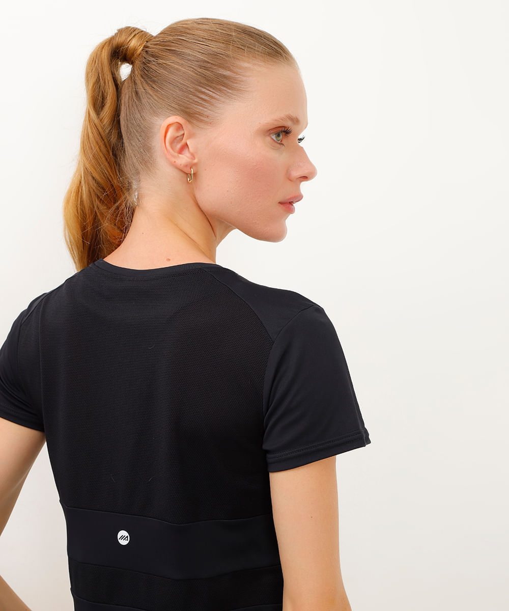 camiseta de poliamida manga curta esportiva ace preto
