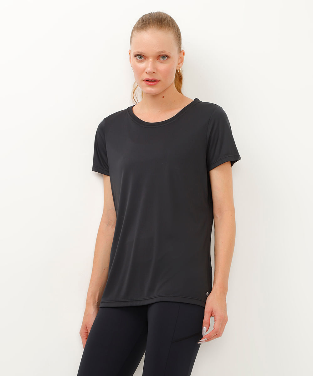 camiseta esportiva básica decote redondo preto