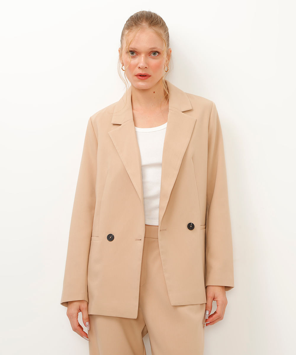 blazer alfaiataria alongado bege
