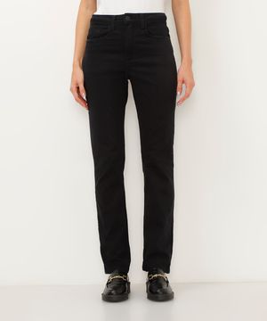 calça de sarja reta cintura alta preta