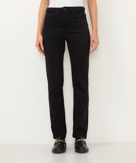 calça de sarja reta cintura alta preta