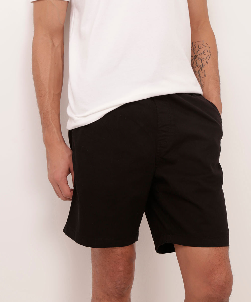 bermuda jogger de sarja com cordão preto