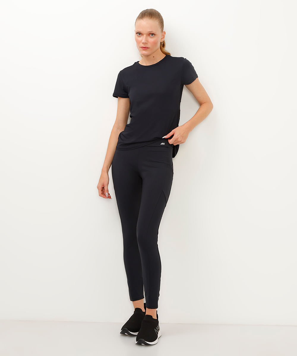 calça legging de poliamida com bolso esportiva preta