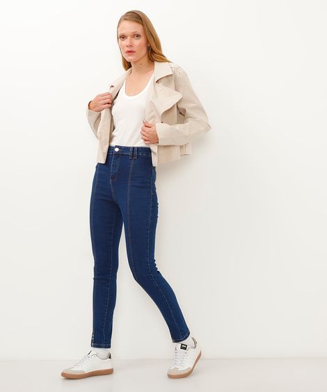 calça jeans cigarrete cintura alta sawary azul