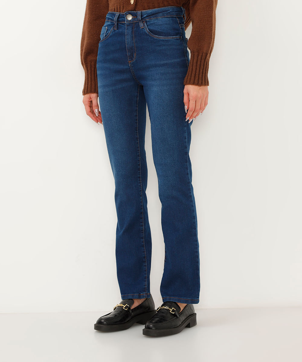 calça jeans reta cintura alta azul