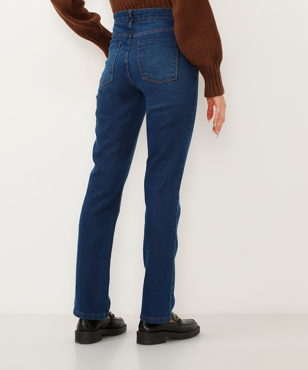 calça jeans reta cintura alta azul